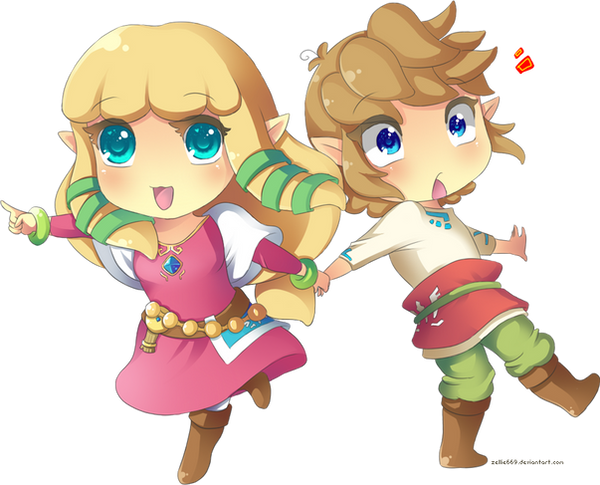 Skyward Sword: Chibi Link and Zelda