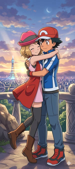 Pokemon Ash and Serena Young Love by AI.