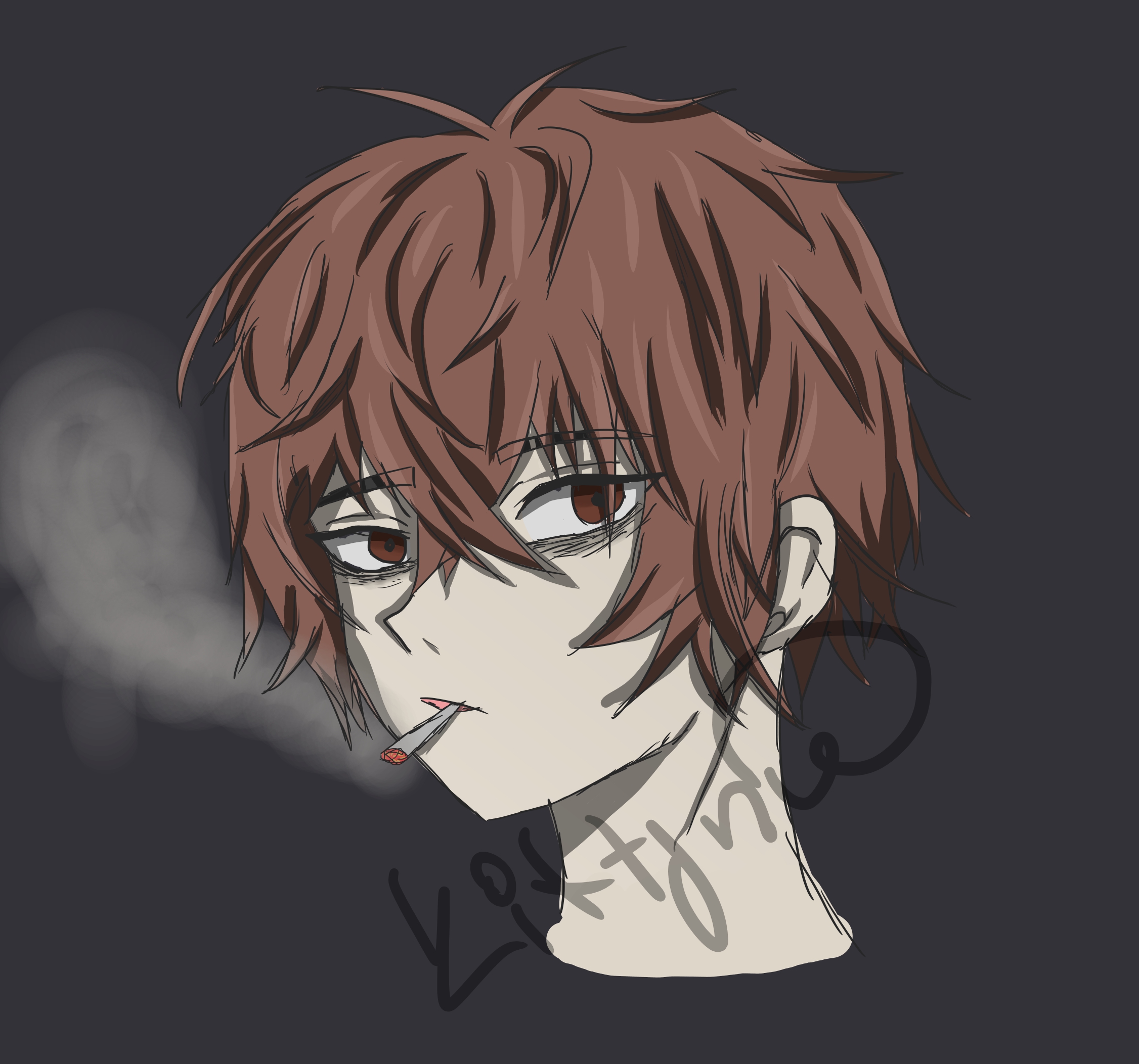 Brown hair anime boy smoking icon by KittaKittyna on DeviantArt