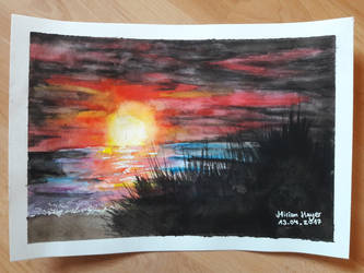 Ocean sunset 2 - Traditional Painting 