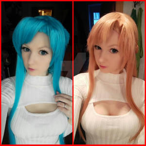 Blue and Brown Asuna wig by Incosplay