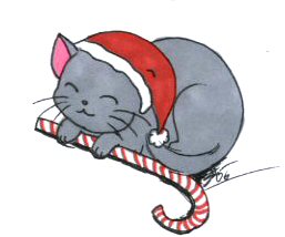 Card Cat Cuddling a Candycane