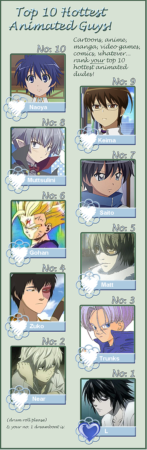 my top 10 hottest animeted guys TQ