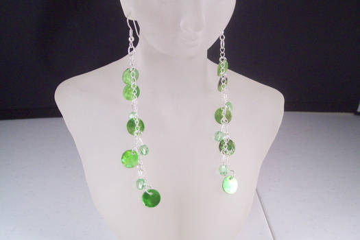 Green Shell and Swarovski Crystal Long Earrings