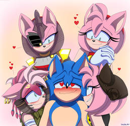 Sonic and four Amys (Sonamy)