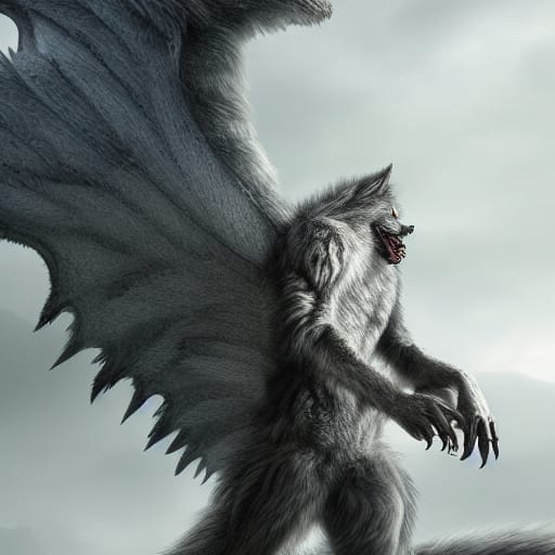 an evolved Silver furred werewolf with wings by Angel911DustTony on ...