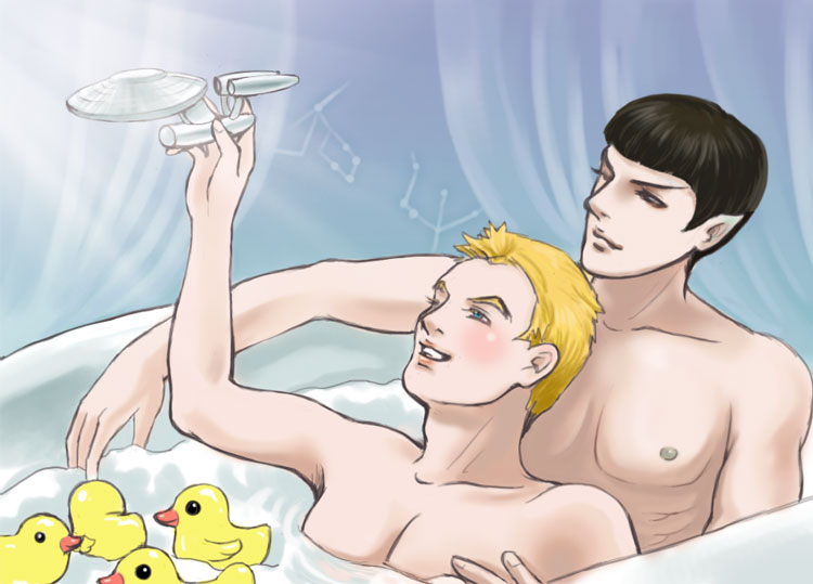 Star trek-Kirk and Spock in bath