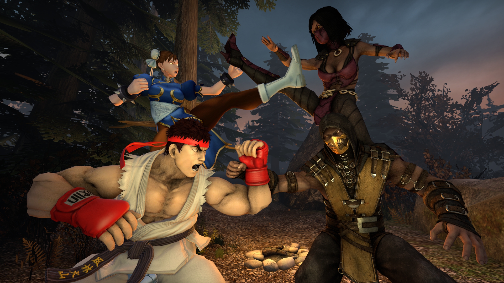 Ryu and Chunli vs Scorpion and Mileena