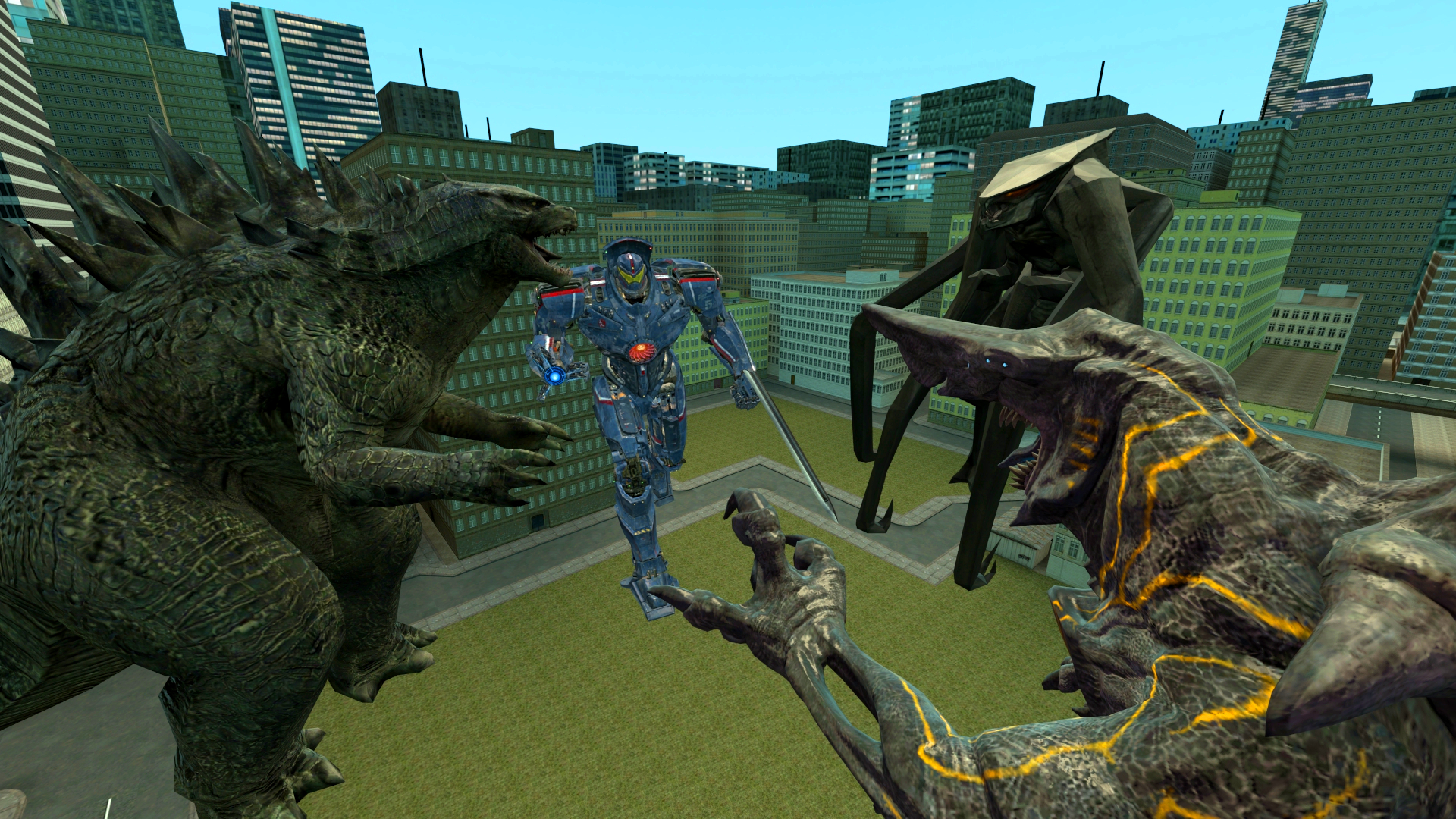 Godzilla and Gipsy Danger vs  Muto and Knifehead