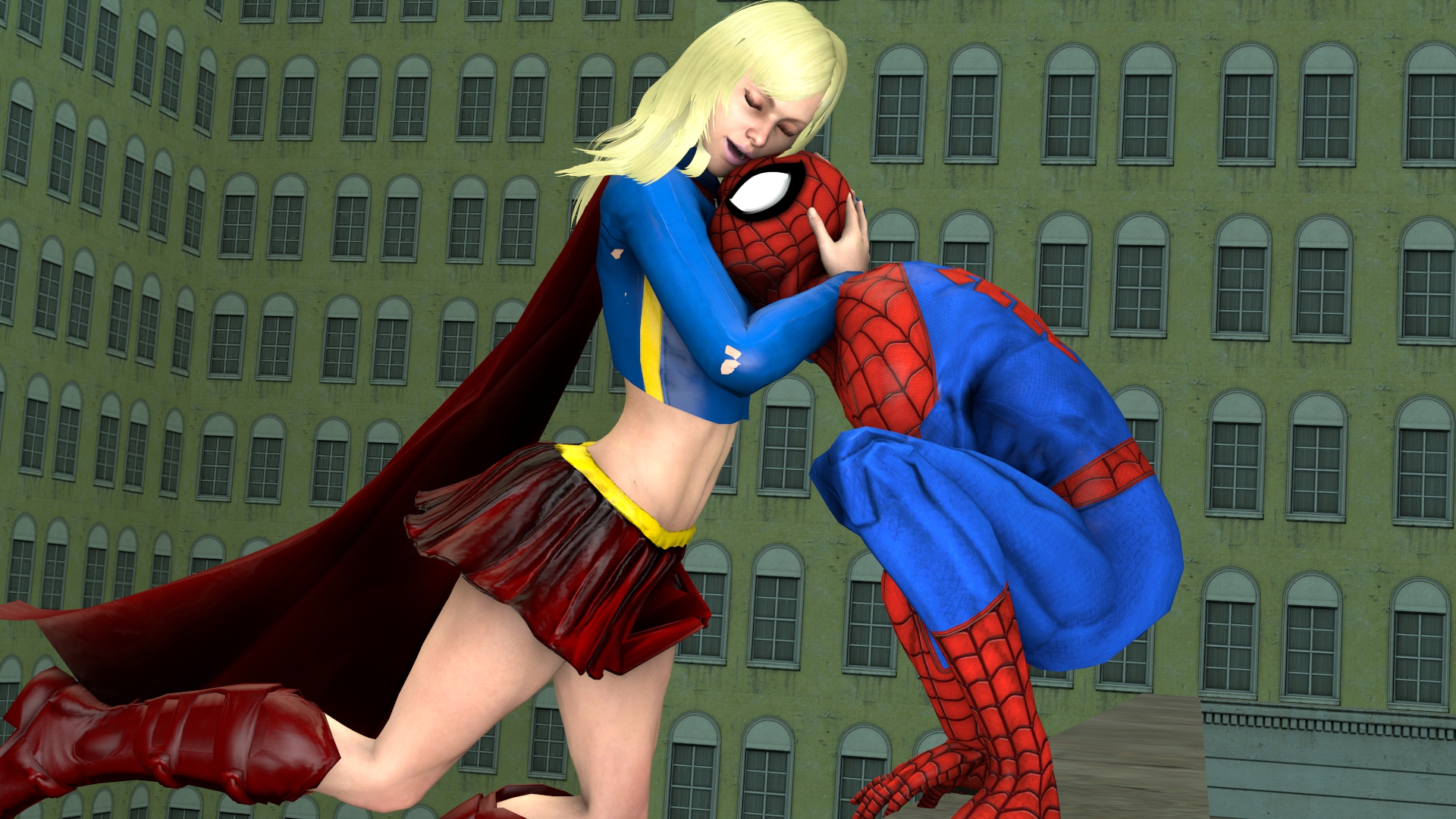 Super Girl visiting Spider-Man