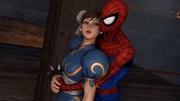 Spider-Man hugging Chun-Li