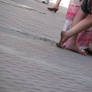 Barefoot girl walking barefoot in public