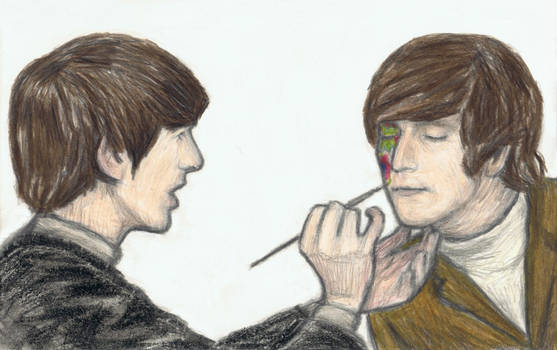 George Harrison painting John Lennon's face