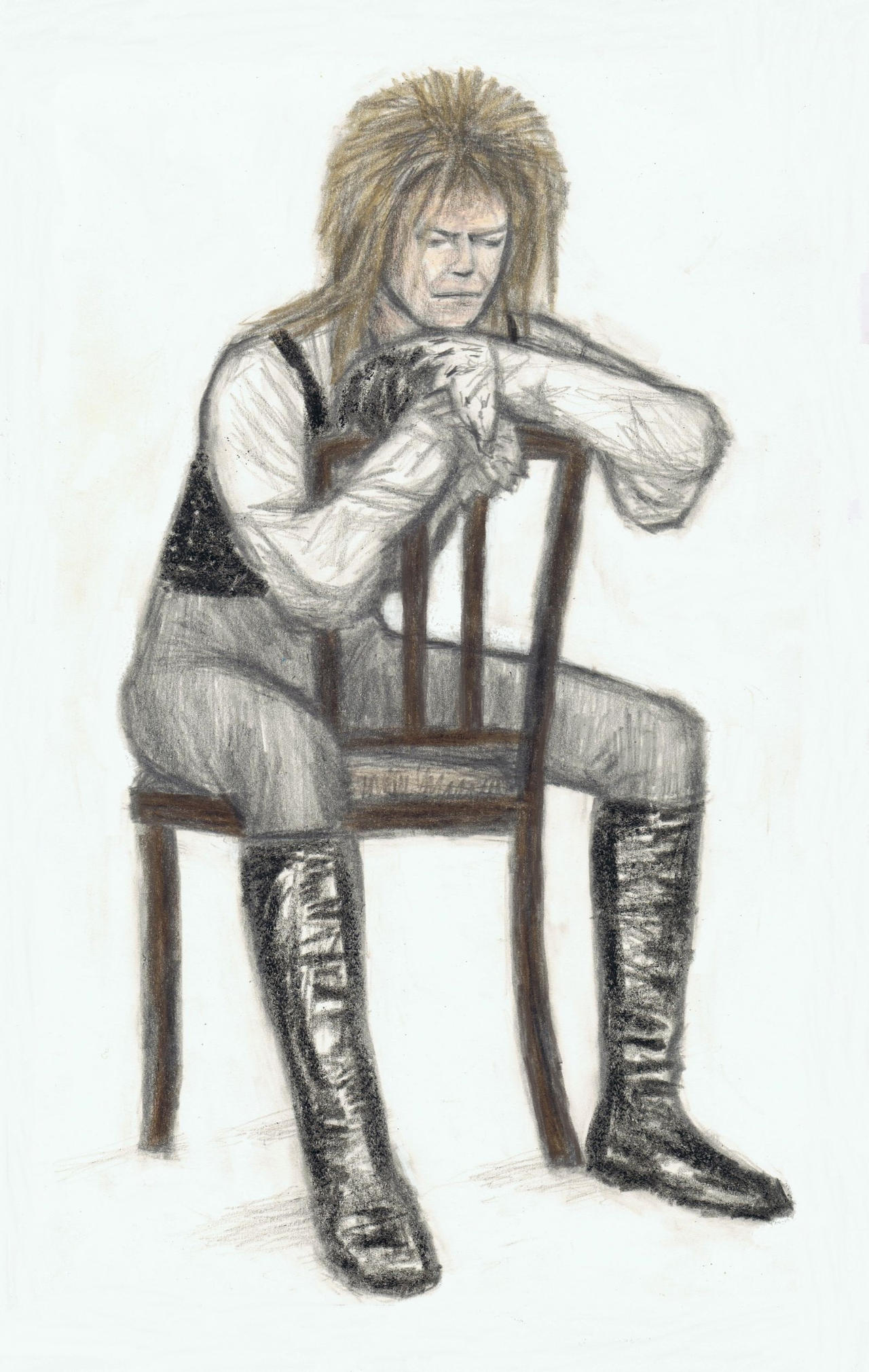 King Jareth sitting on a plain chair