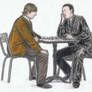 Brian Epstein and John Lennon playing chess