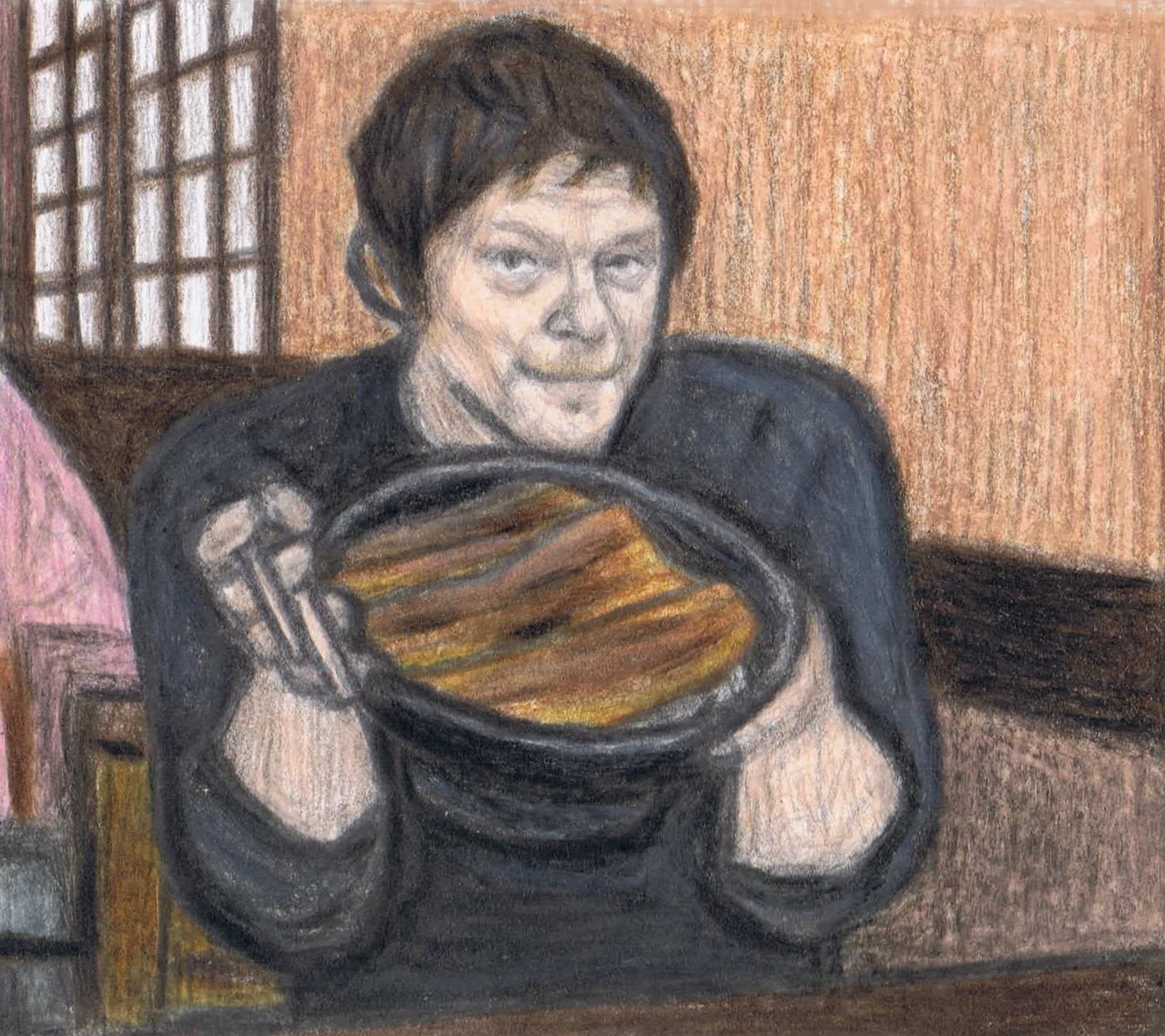 Norman Reedus eating eel and rice