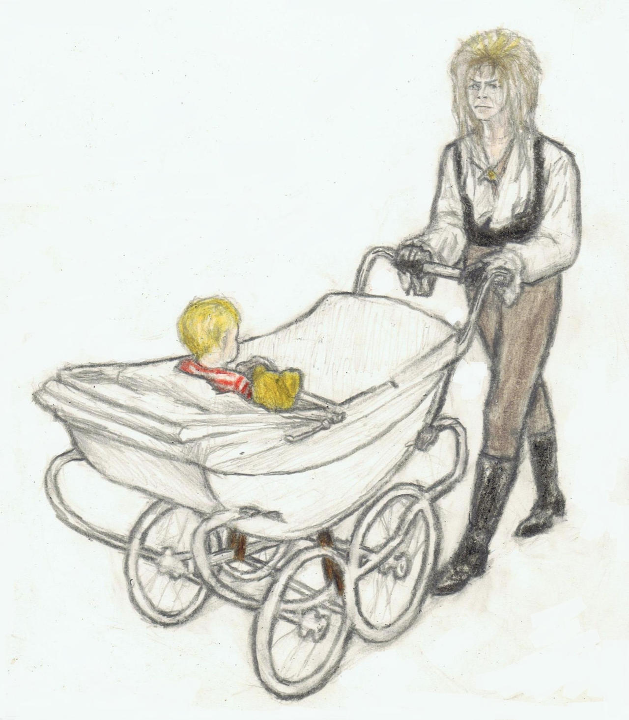 Jareth pushing a baby buggy