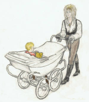 Jareth pushing a baby buggy