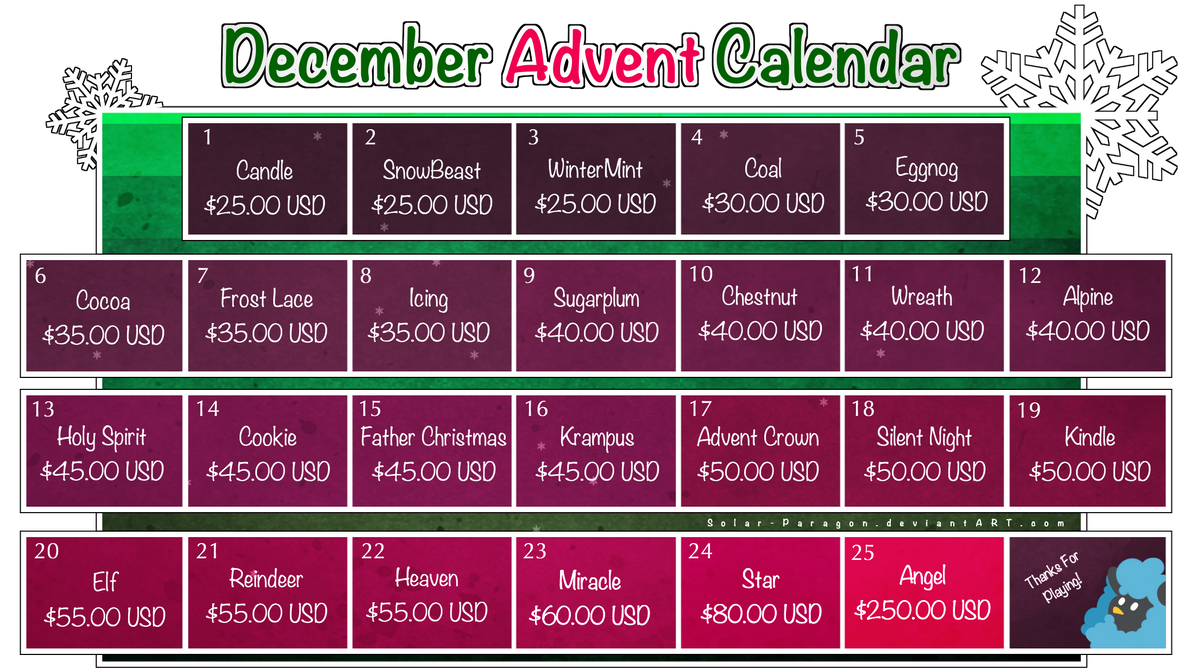 Anthro Designs Advent Calendar CLOSED by SolarParagon on DeviantArt