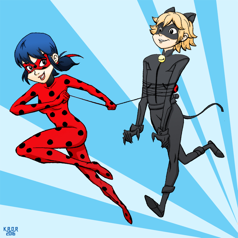 Ladybug catching Chat Noir