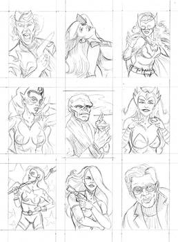 Comic sketch cards WIP pencils