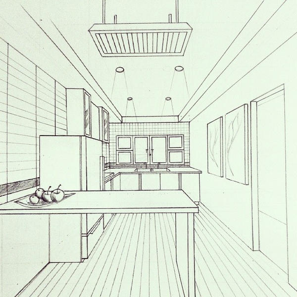 one point perspective of kitchen by qianqianheo on DeviantArt