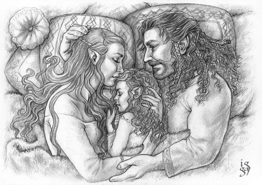 Tauriel, Kiliel and Kili - A moment of Peace by IngvildSchageArt