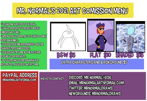 Commission Sheet Prices 2021