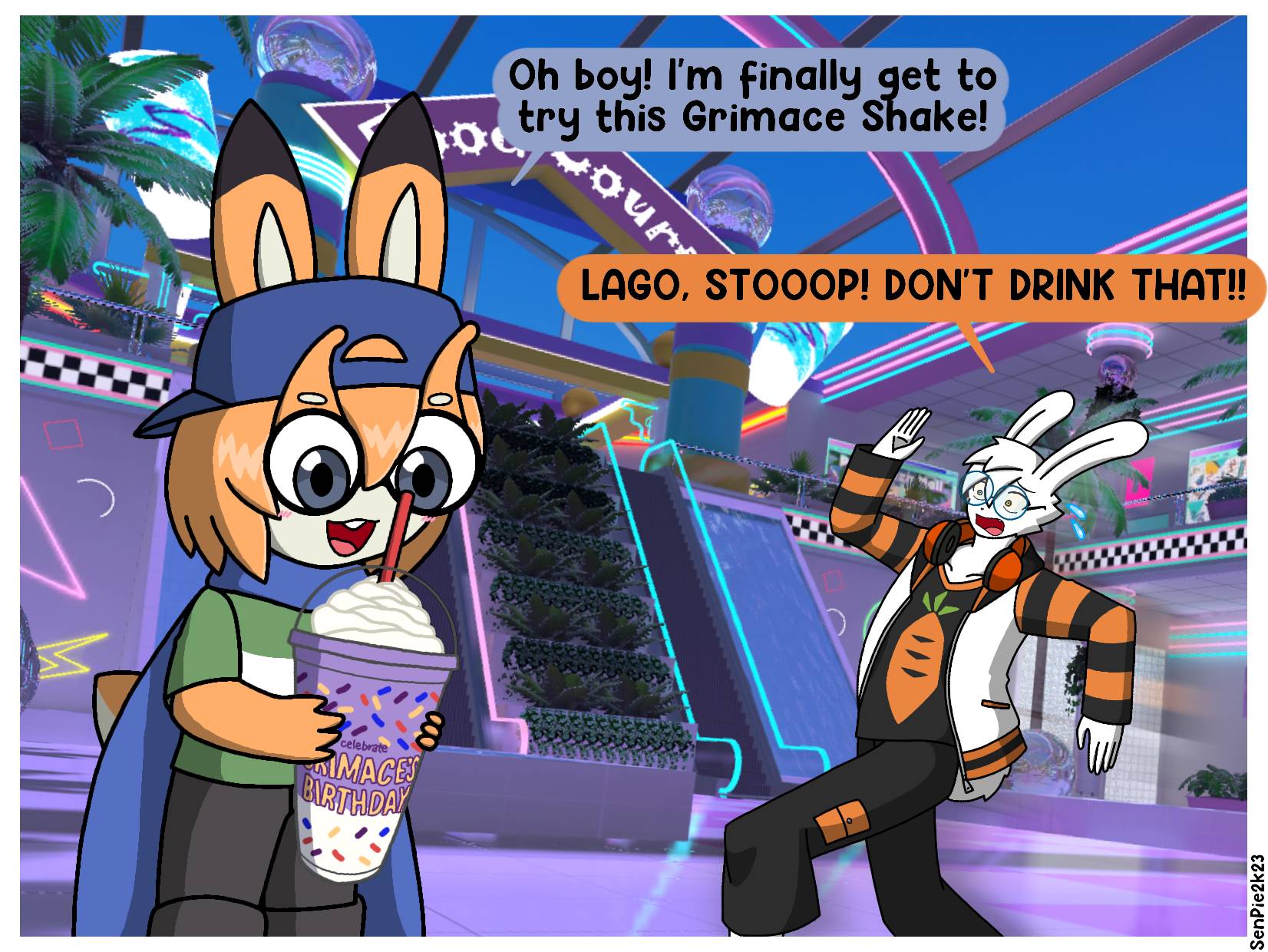 The alien bunny about to drink the Grimace Shake by ZeroSenPie on ...