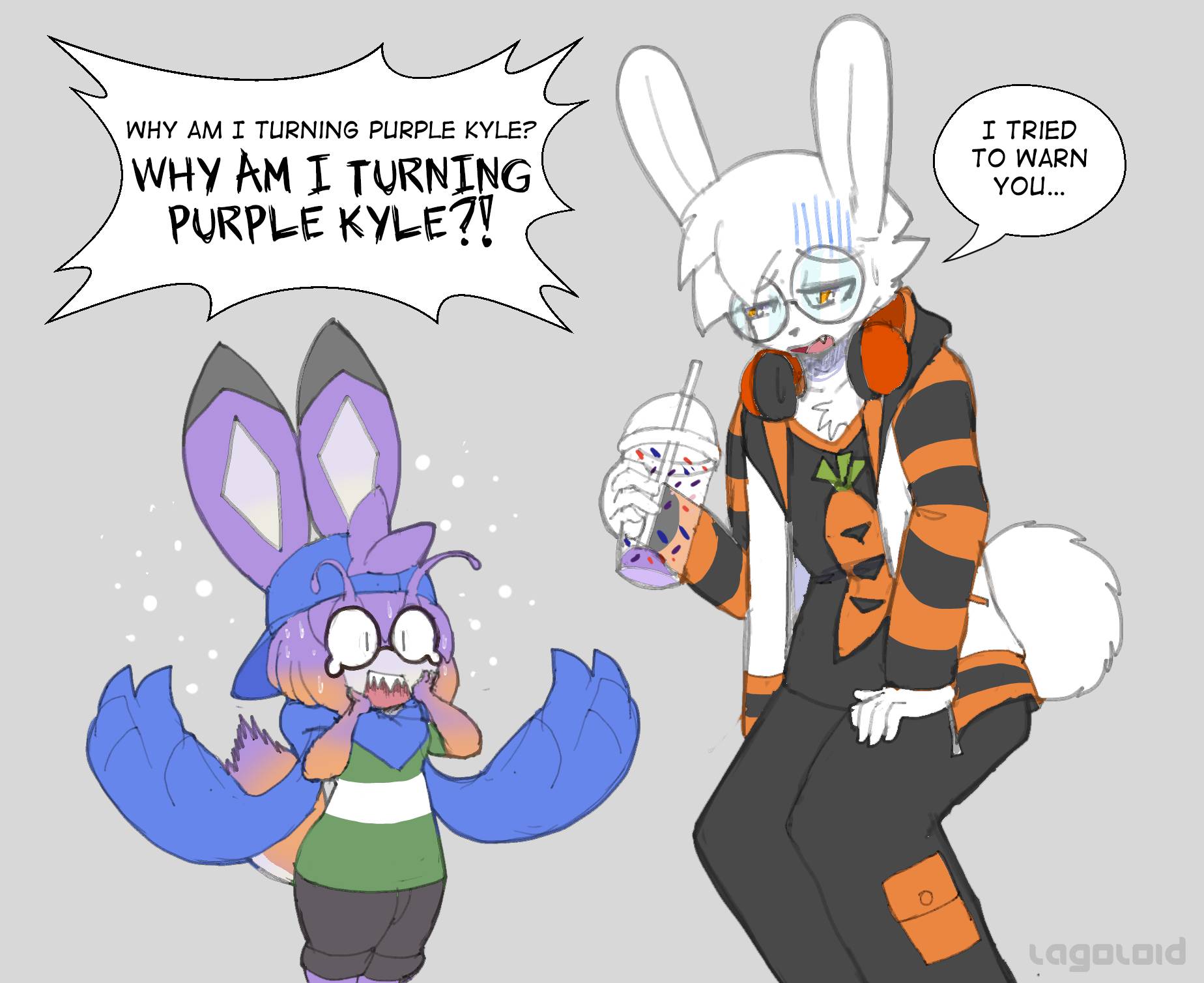 The alien bunny drinks the Grimace Shake by ZeroSenPie on DeviantArt