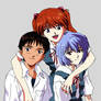 Shinji and Rei with Asuka