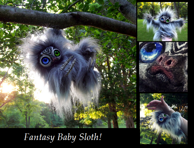 --SOLD--Poseable Hand Made Fantasy Baby Sloth! by Wood-Splitter-Lee