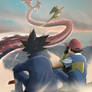 Ash and Yugi watch on.