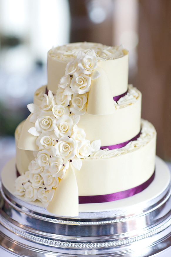 White chocolate wrapped wedding cake