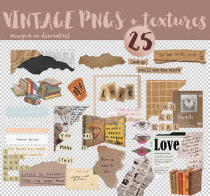 VINTAGE PNG PACK + collage textures by miwqua