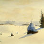 Haystacks in winter