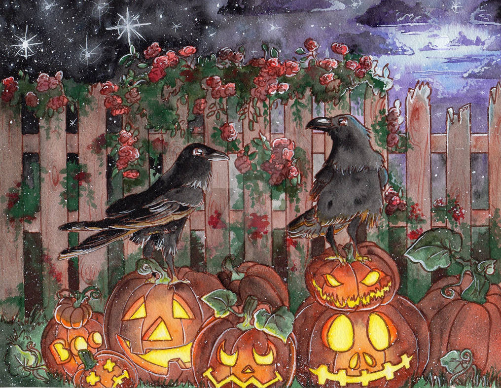 Pumpkins and Raven by DasFarbspiel