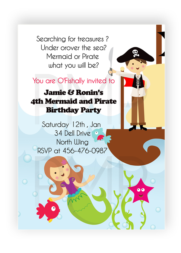 Mermaid pirate birthday invite