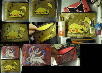 Cute Hand Painted Pikachu and Ninfia Glitter bag by SailorUsagiChan