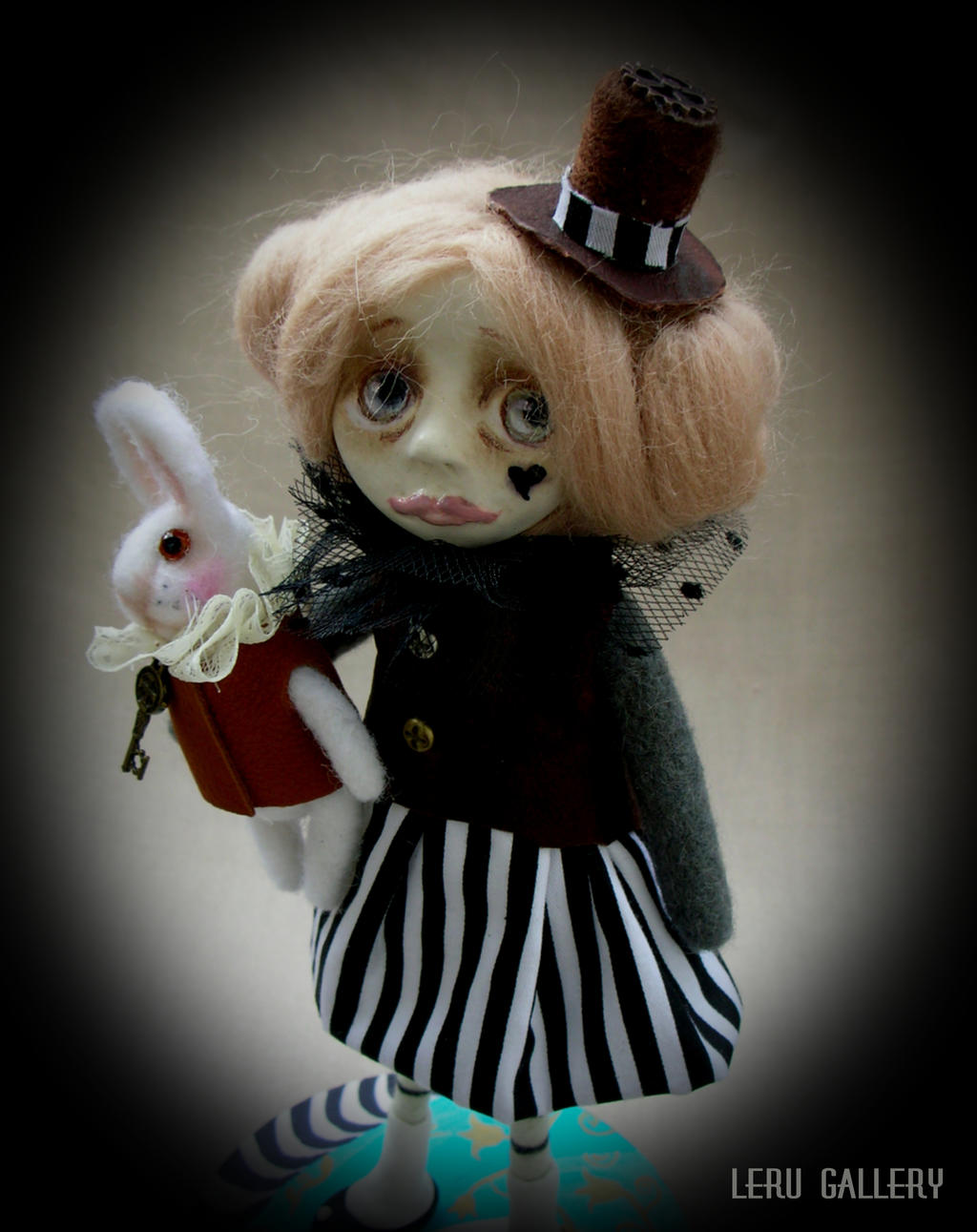 Alice in Wonderland with White Rabbit. Art doll