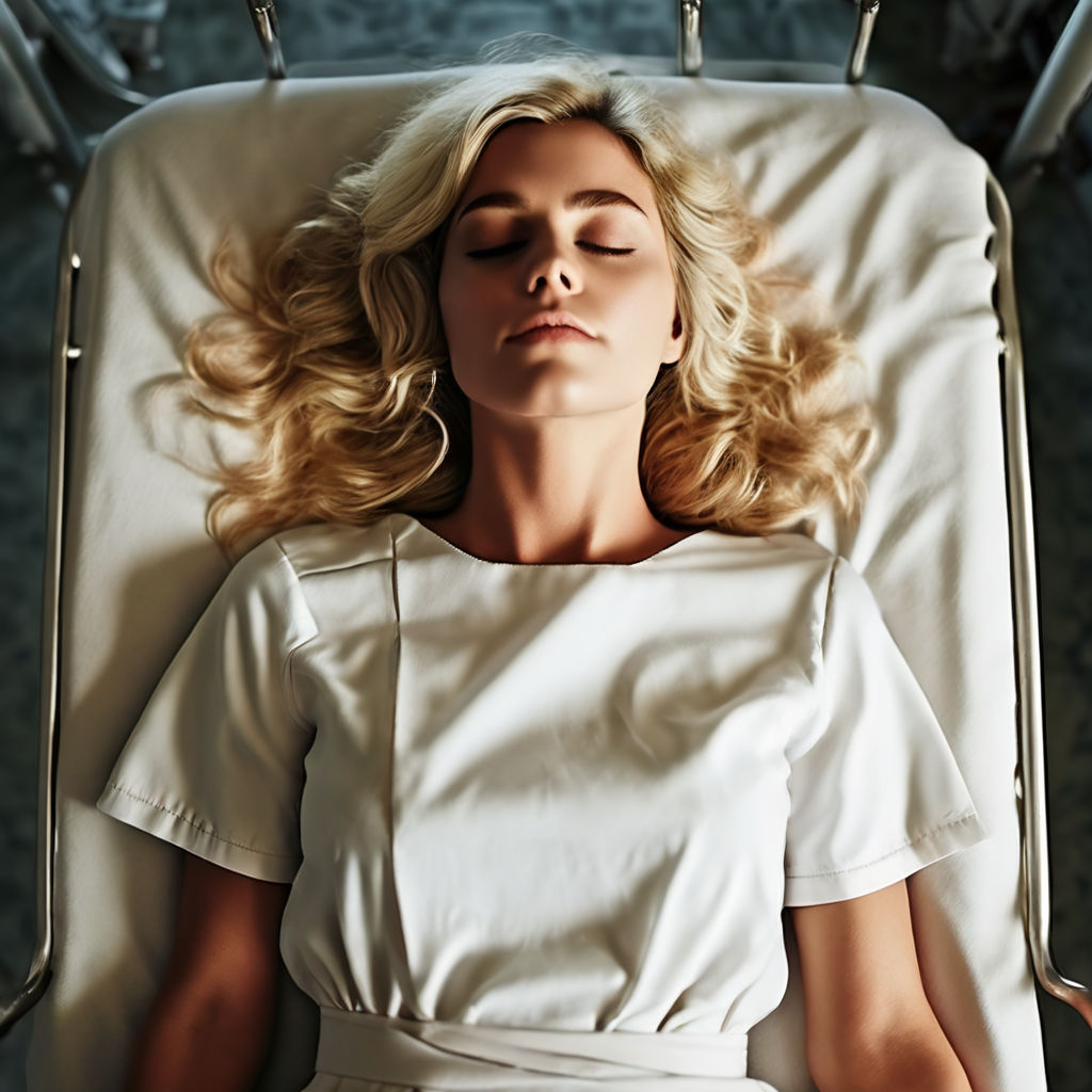 Top-view-a-dead-attractive-blonde-woman--lying-in- by telemont2 on