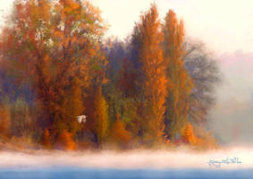 Autumn-Fog On The Lake  by KathleenCasey