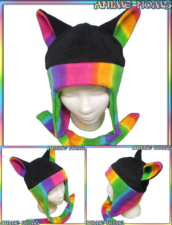 Rainbow Aviator Kitty Hat with Ties