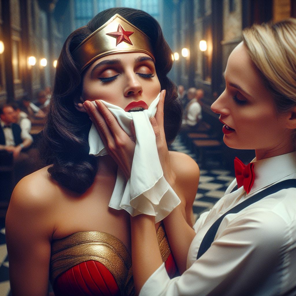 Fausta 40s Fausta holds Wonder Woman chloroform demo by archivebat on DeviantArt
