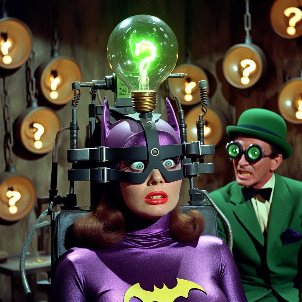 Ahura Riddler Machine 60s Riddler stealing mind of Batgirl by archivebat on DeviantArt