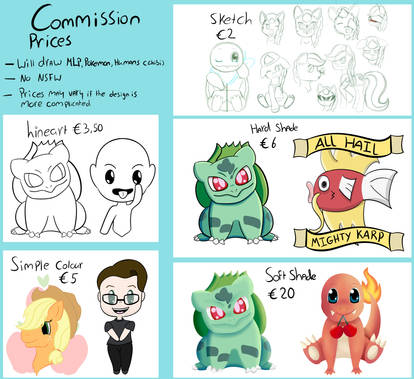 Commission price sheet