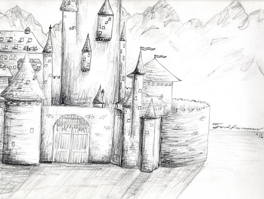 Старая крепость рисунок город. Крепость рисунок. Замок рисунок карандашом. Стилизованный замок. Средневековый замок рисунок карандашом.