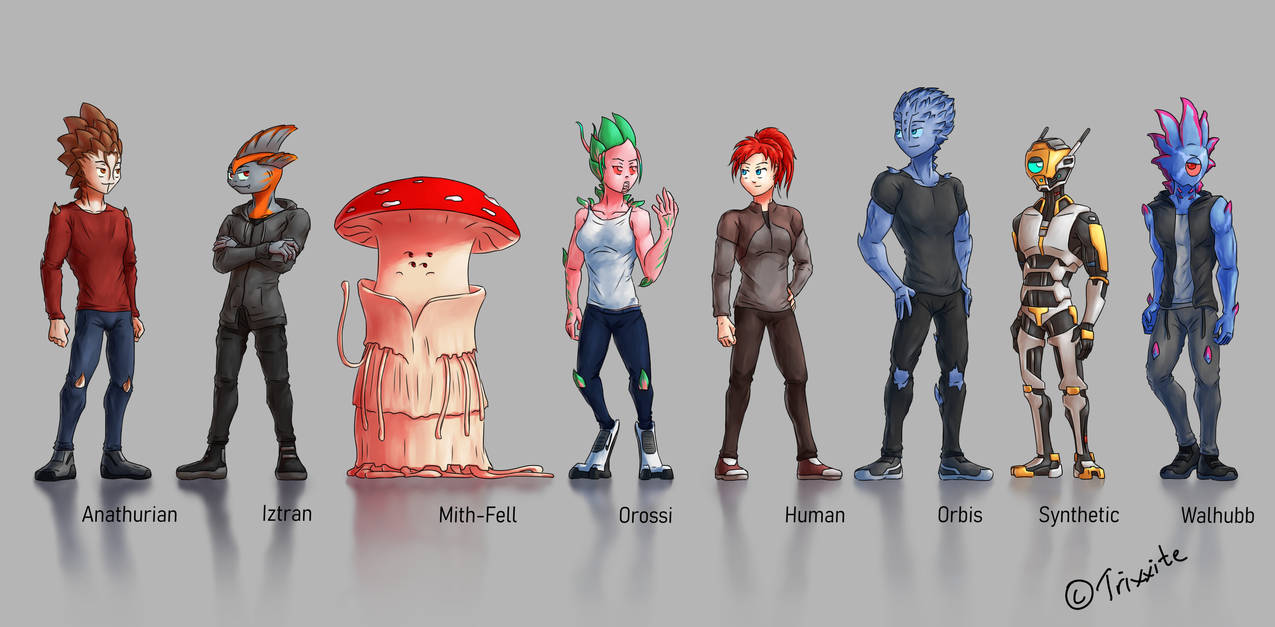 Official species designs for my upcoming comic by Trixxite on DeviantArt