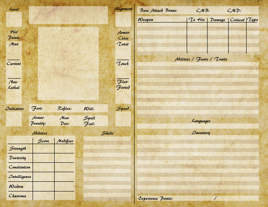 Pathfinder Character Sheet by ElderAutumnMoon on DeviantArt