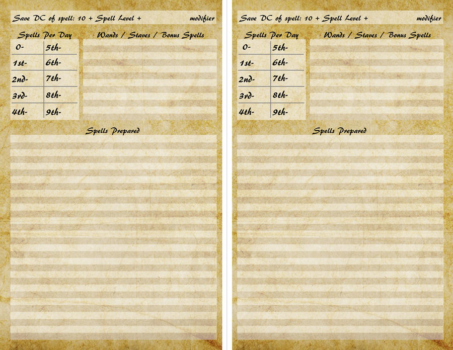 Pathfinder Spell Sheet By ElderAutumnMoon On DeviantArt